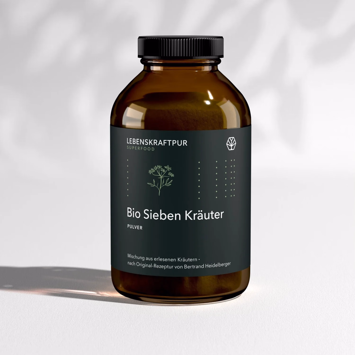 Braune Glasdose Bio Sieben Kraeuter von Lebenskraftpur
