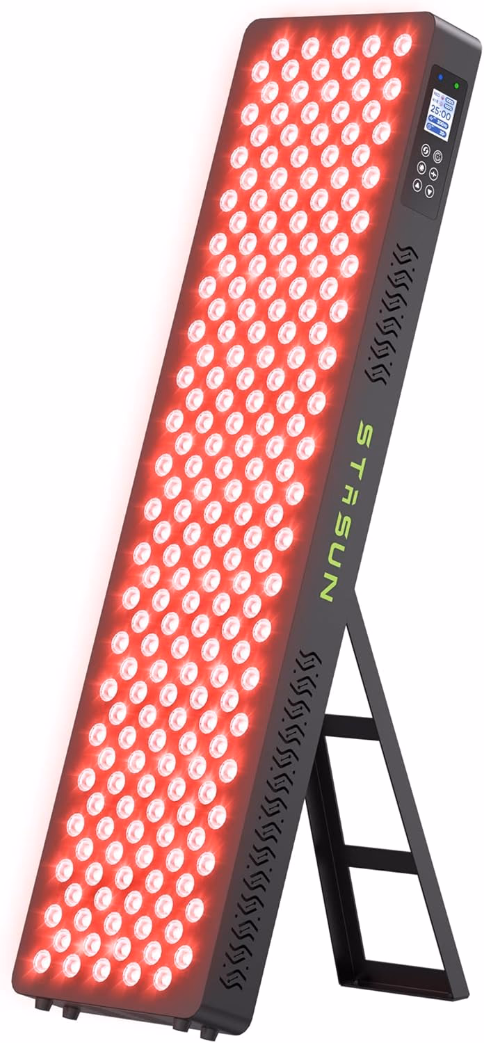 Rotlicht-Panel mit vielen roten LEDs auf einem Standfuss