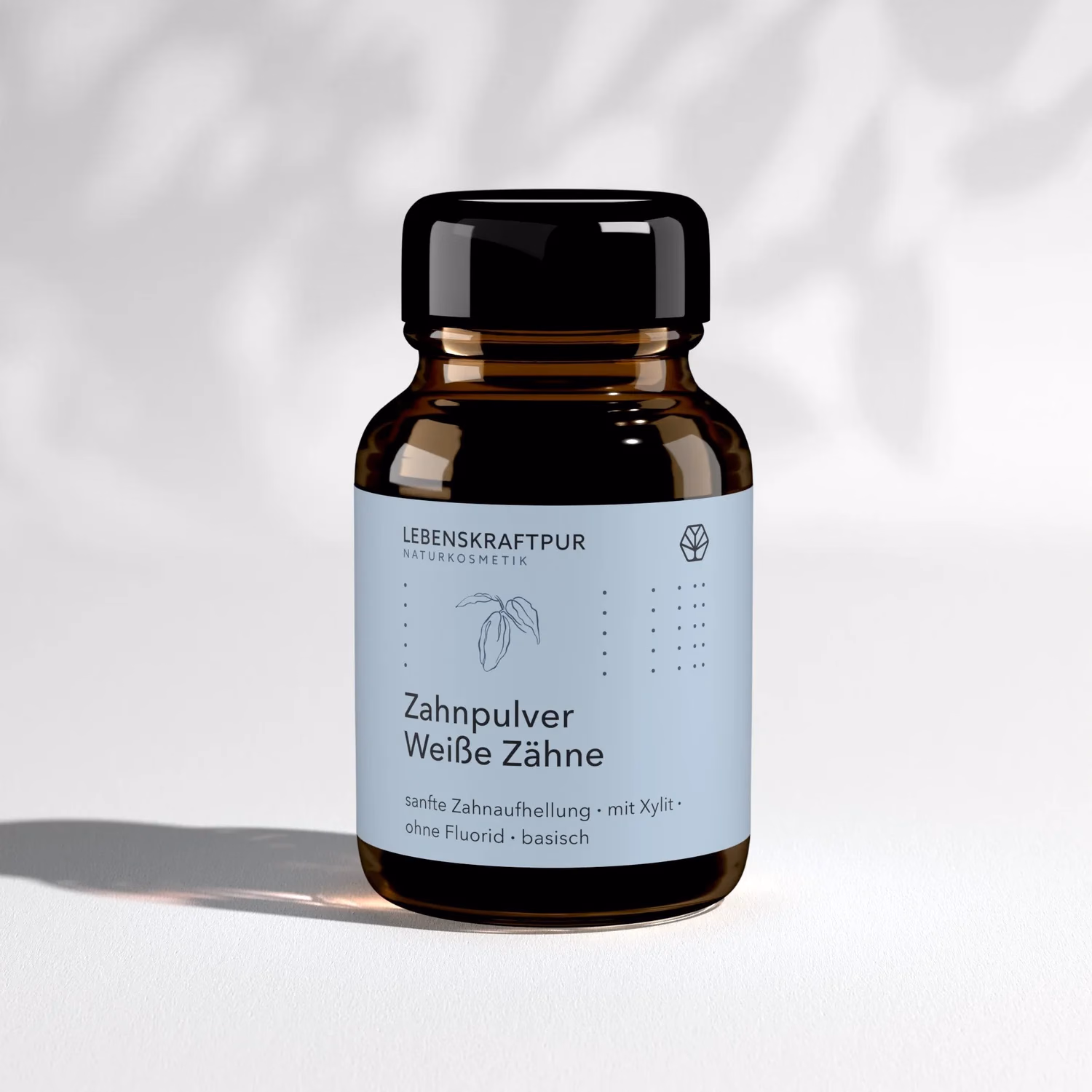Hellblaue Glasdose Zahnpulver Weisse Zaehne von Lebenskraftpur