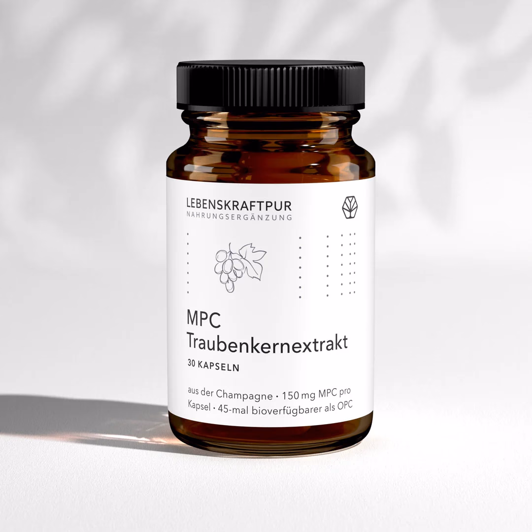 Weisse Glasdose MPC Traubenkernextrakt von Lebenskraftpur