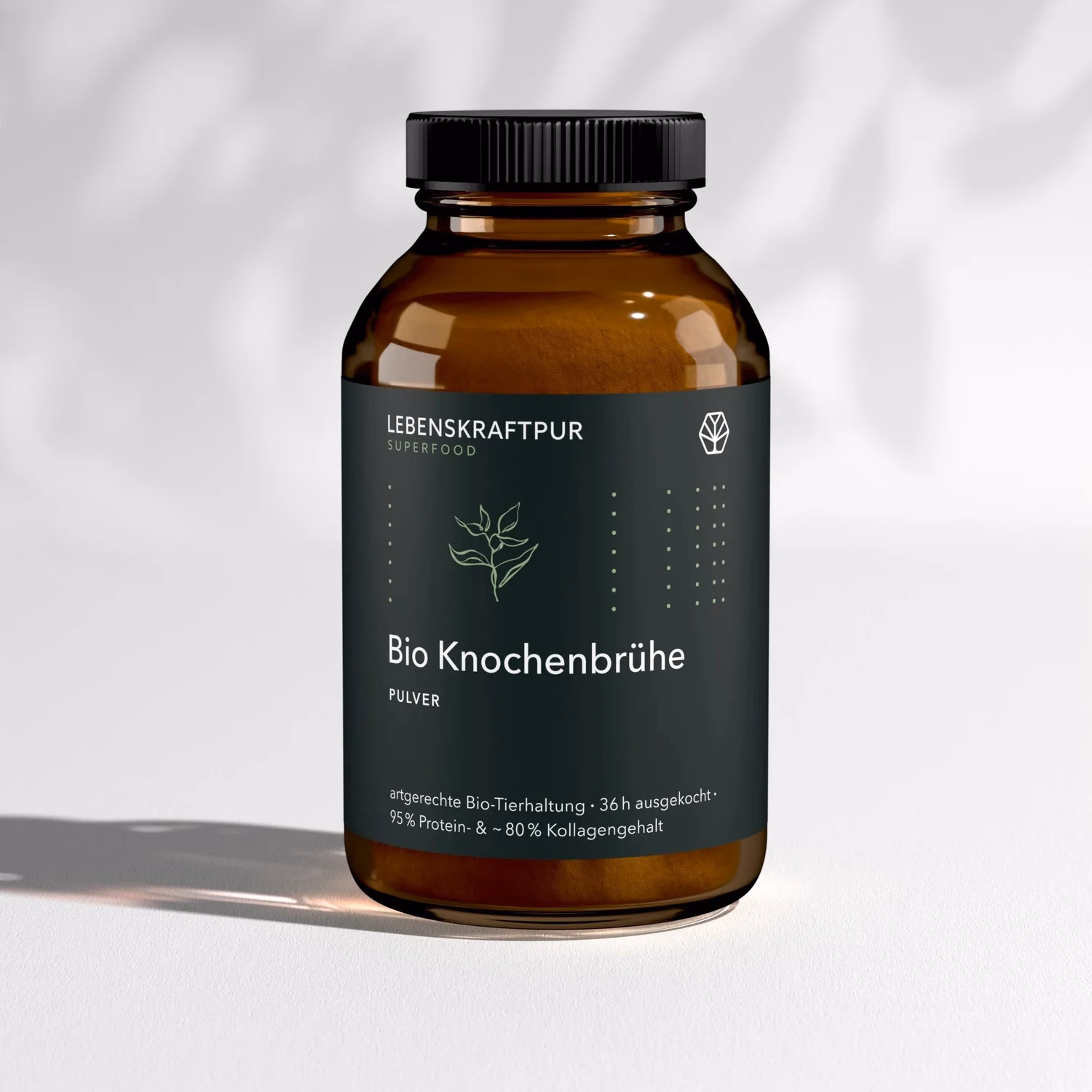 Dunkelgruene Glasdose Bio Knochenbruehe von Lebenskraftpur
